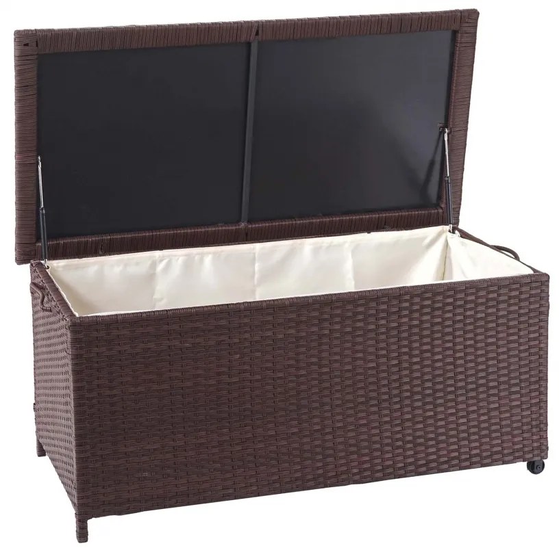 Polyratanový záhradný úložný box HWC-D88 - prémiová hnedá, 51x100x50cm 170l