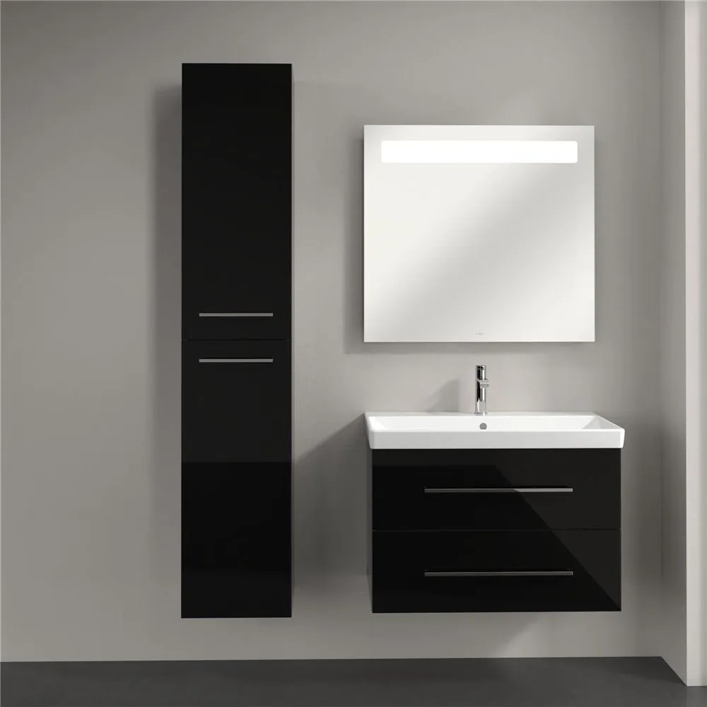 VILLEROY &amp; BOCH Avento závesná vysoká skrinka, 2 dvierka, pánty vľavo, 350 x 372 x 1760 mm, Crystal Black, A89400B3