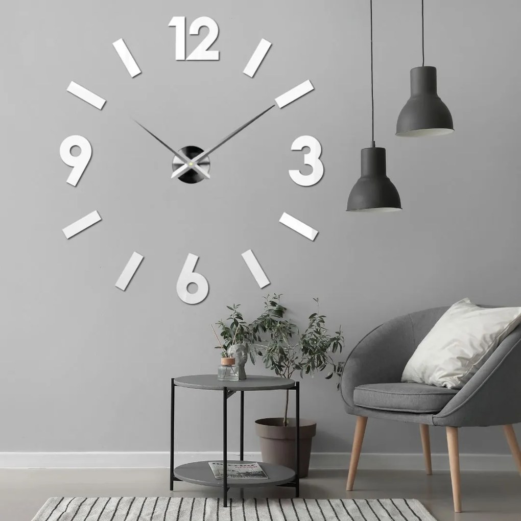 Nástenné hodiny do obývačky - MOBILO: Zrkadlo SILVER Farba čierna RAL 9005 80 cm 1870-107920 12S038