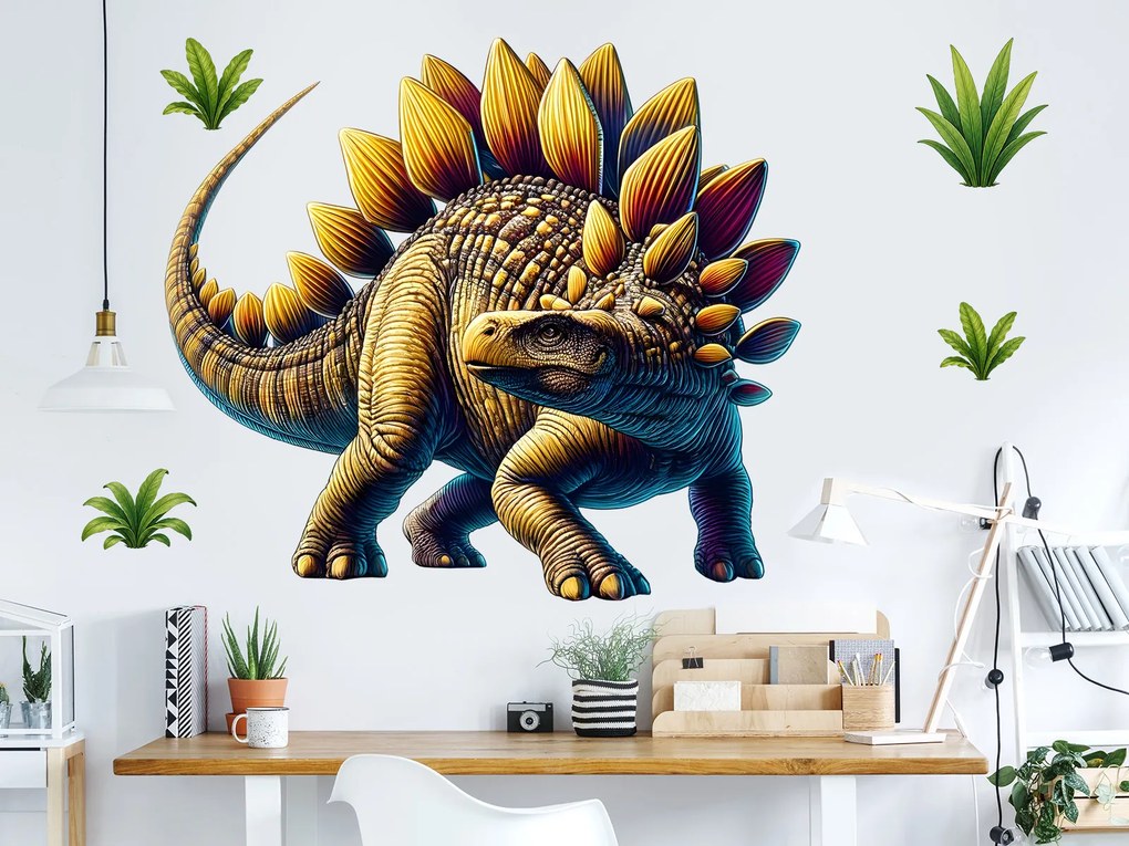 Stegosaurus textilní prelepiteľná nálepka na stenu list 45 x 40 cm