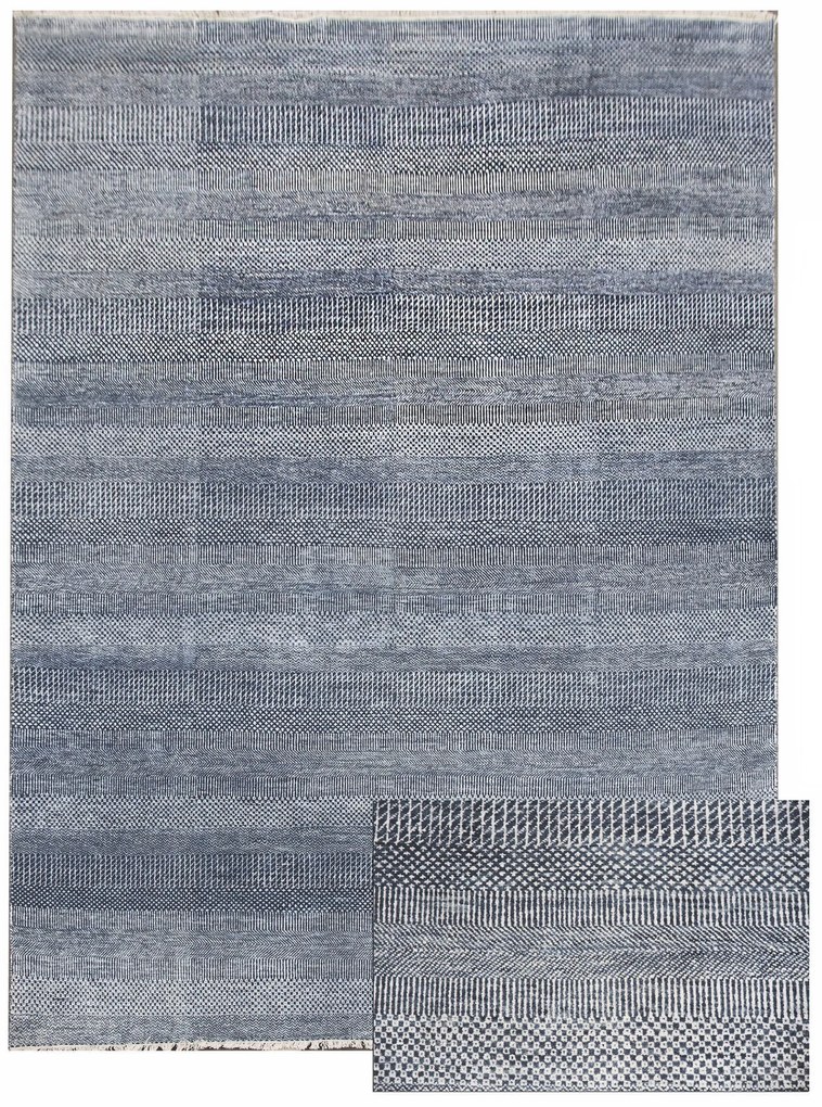 Diamond Carpets India, Ručne viazaný kusový koberec Diamond DC-MCN Medium blue / silver, 365x457, modrá, chodba / predsieň