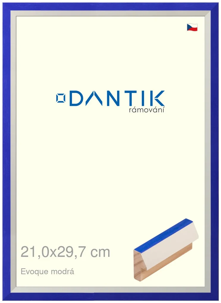 DANTIK rám na obraz 21x29,7 | EVOQUE modrá (Sklo Čiré)