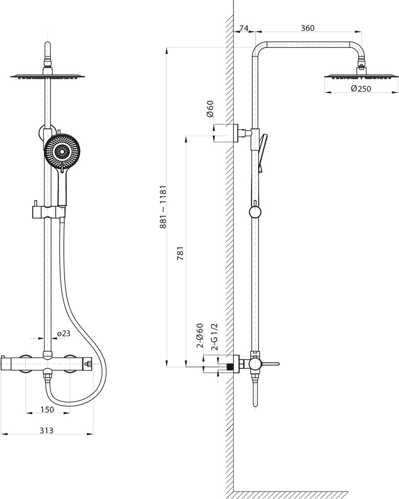 Sapho Sapho, ICONIC sprchový stĺp s pákovou batériou, medená matná, AF139PG