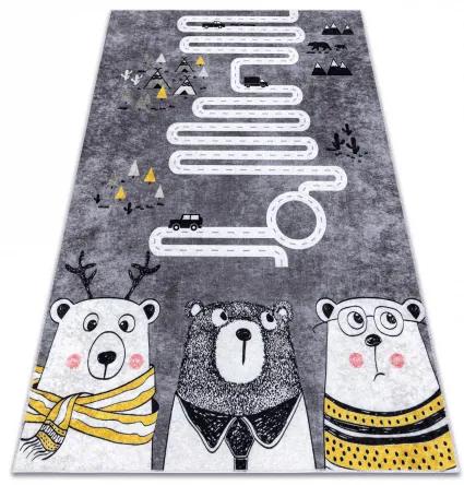 JUNIOR 52107.801 umývací koberec Medvede, zvieratá, ulice pre deti protišmykový - sivá Veľkosť: 120x170 cm