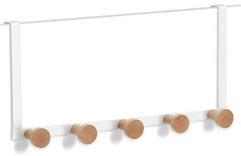Zeller Present Háčik na dvere, 5 háčikov, biely kov, drevo