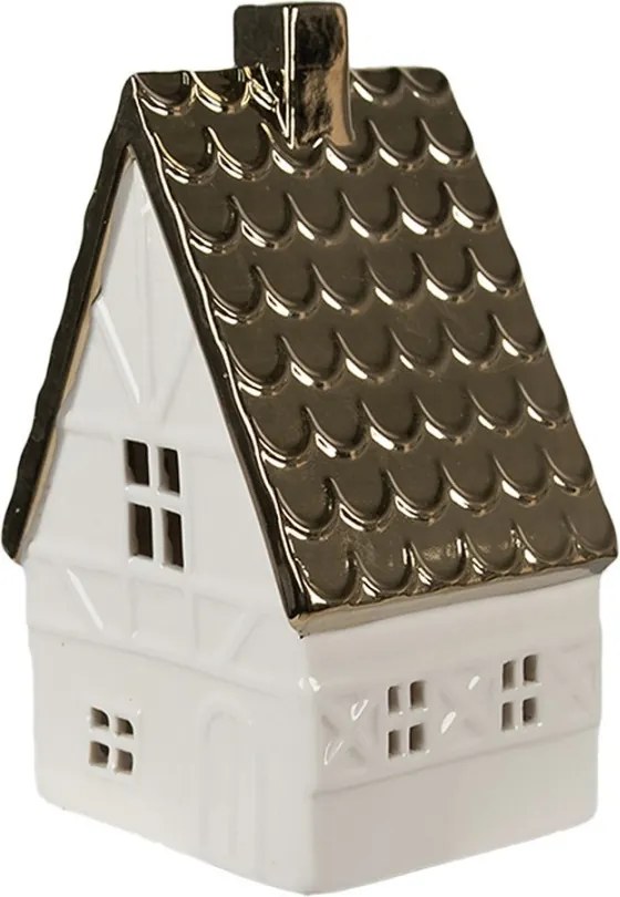 Béžová dekorácia porcelánový domček s Led svetielkami Christmas House L - 10*8*16 cm