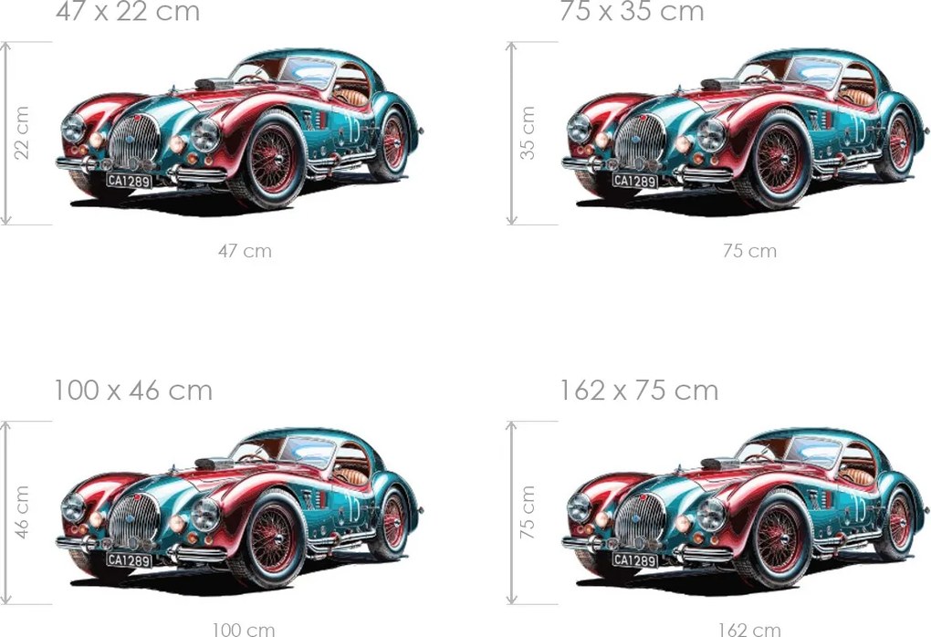 Pretekárske auto veterán textilná nalepovacia nálepka na stenu hárok 47 x 22 cm