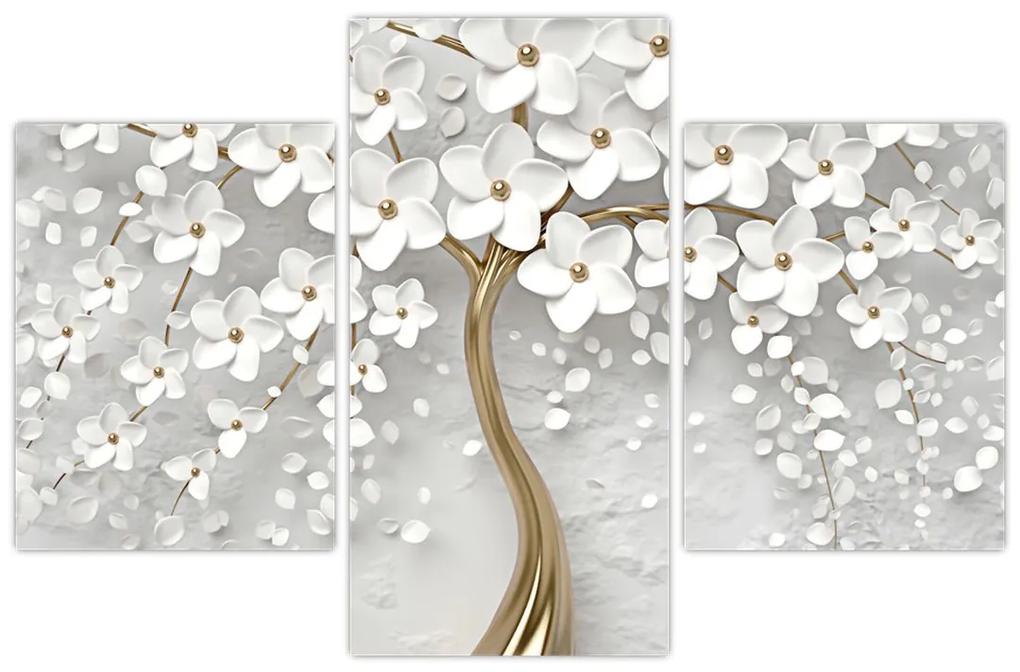 Obraz bieleho stromu s kvetinami (90x60 cm)
