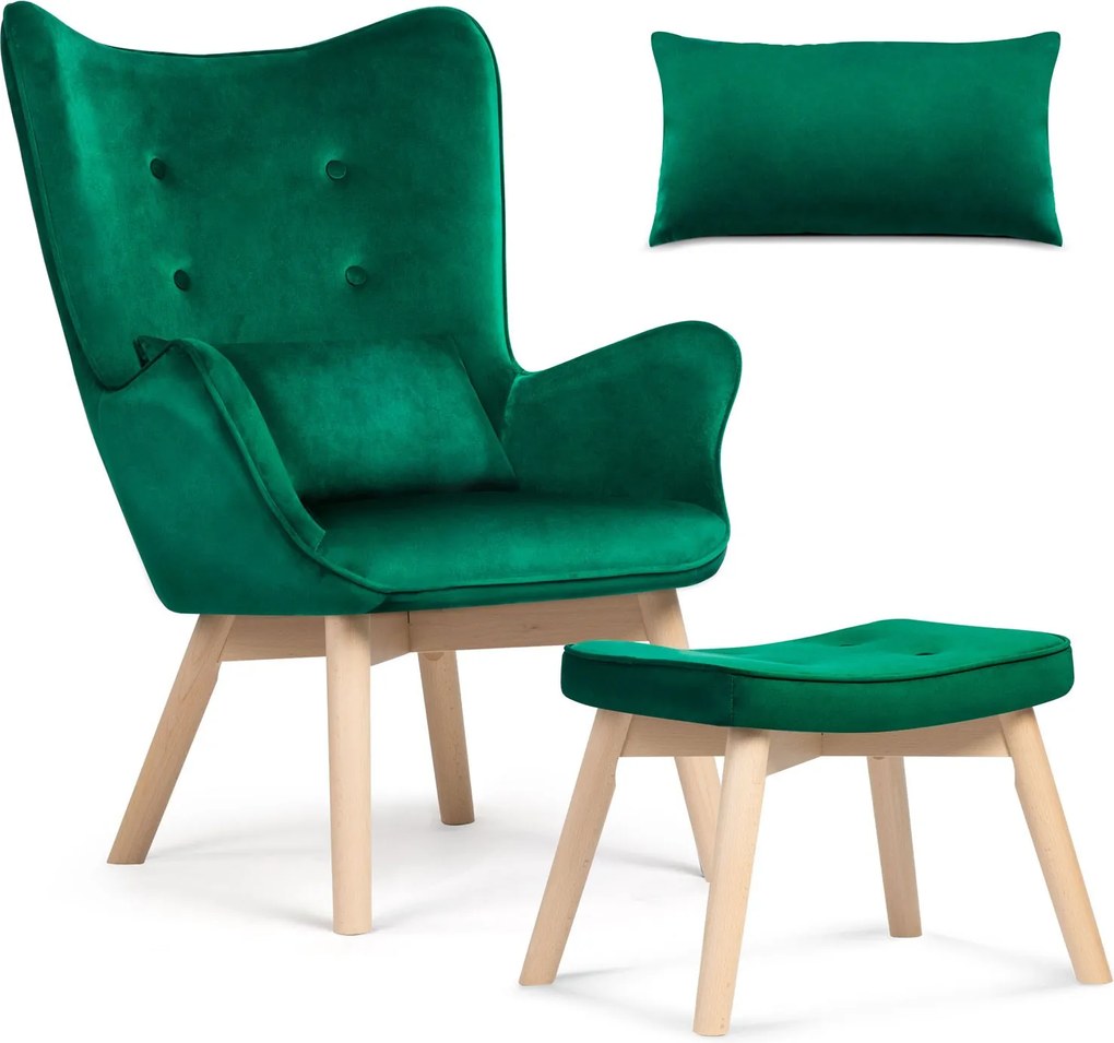 SOFOTEL Kreslo s opierkou na ruky a podnožkou Norse 2046 - tmavozelené