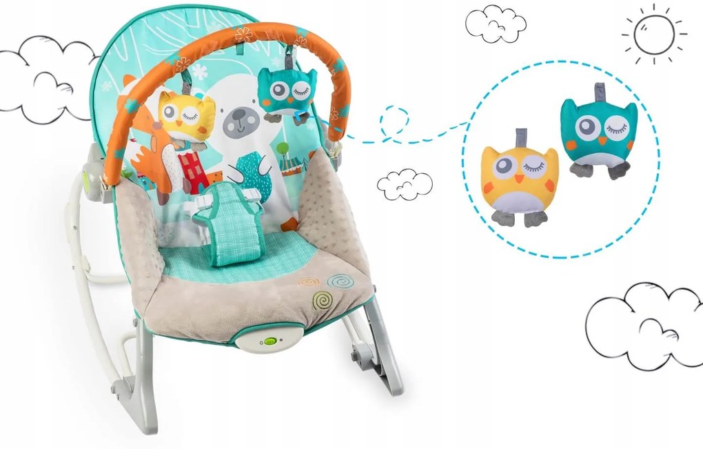 Ricokids Hojdacie vibračné kresielko/ lehátko Happy Owl