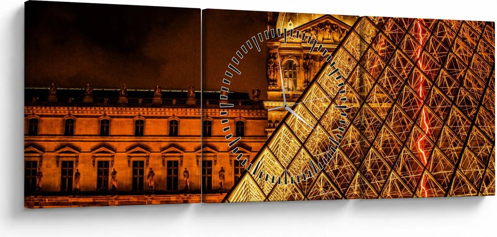 Obraz Louvre v Paríži (s hodinami) (90x30 cm)
