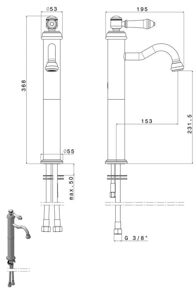 Sapho Sapho, VIENNA stojánkova umývadlová batéria vysoká bez výpuste, chróm, VO006