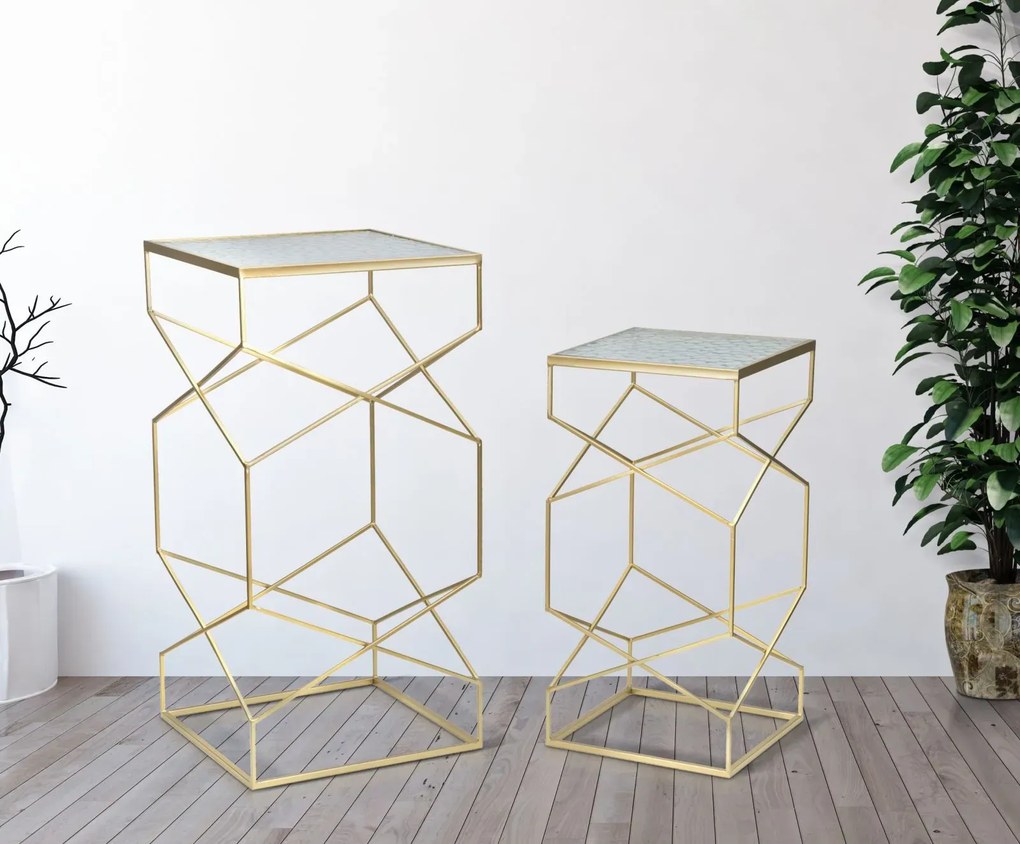 Sada 2 ks odkladacích stolíkov Glassy Coppia zlatá