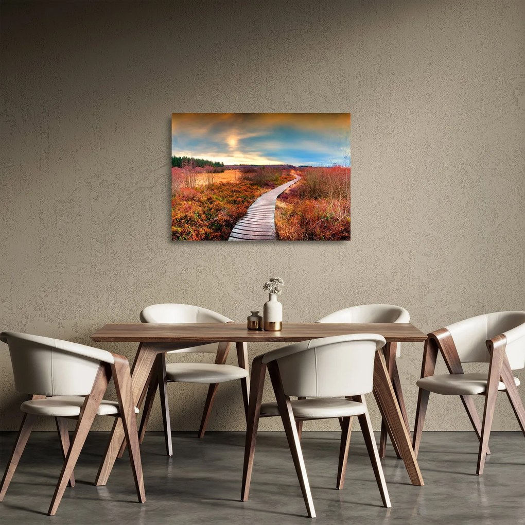 Sklenený obraz - Jesenná cesta krajinou (70x50 cm)