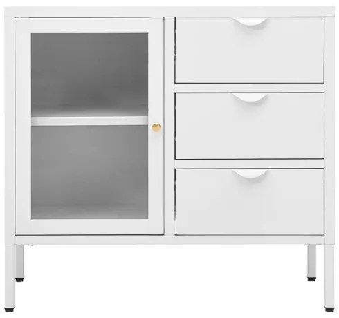 vidaXL Komoda biela 75x35x70 cm oceľ a tvrdené sklo-