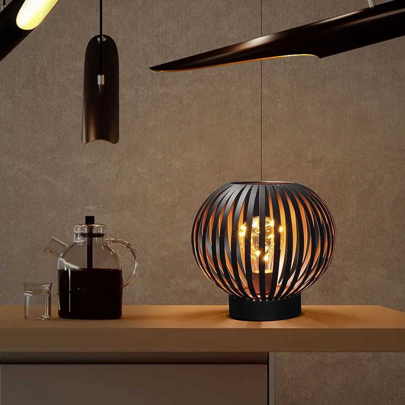 SOLIGHT Kovový okrúhly lampáš so žiarovkou micro LED, teplá biela, medená, 3xAA, 19cm