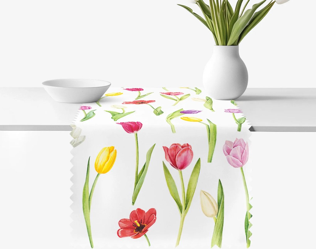 Goldea behúň na stôl teflónový - farebné tulipány 35x120 cm
