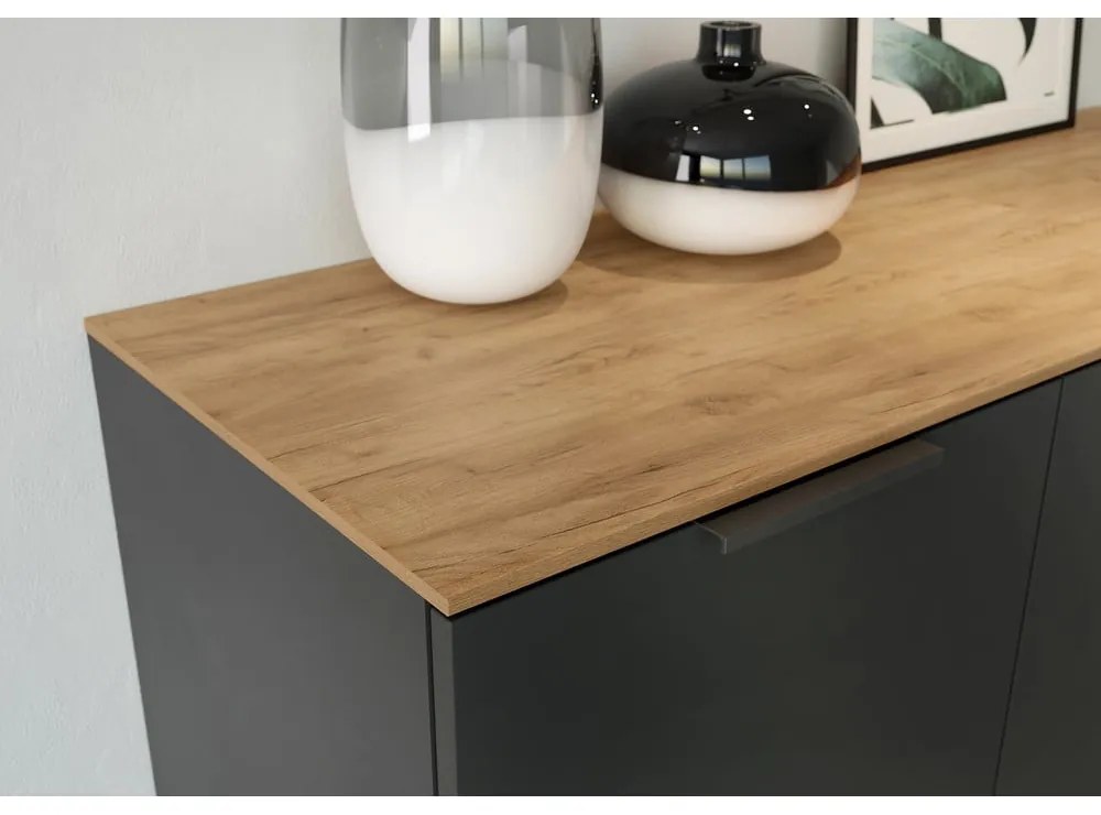 Sivá vysoká komoda v dekore duba 109x146 cm California - Germania