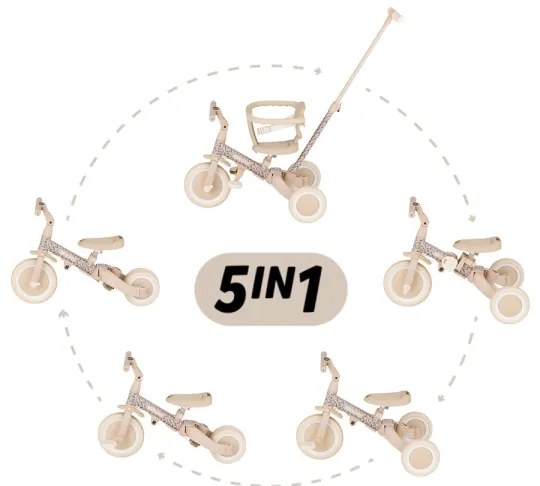 PETITE&MARS - Detská trojkolka 5v1 TURBO LIMITED Pink Meadow