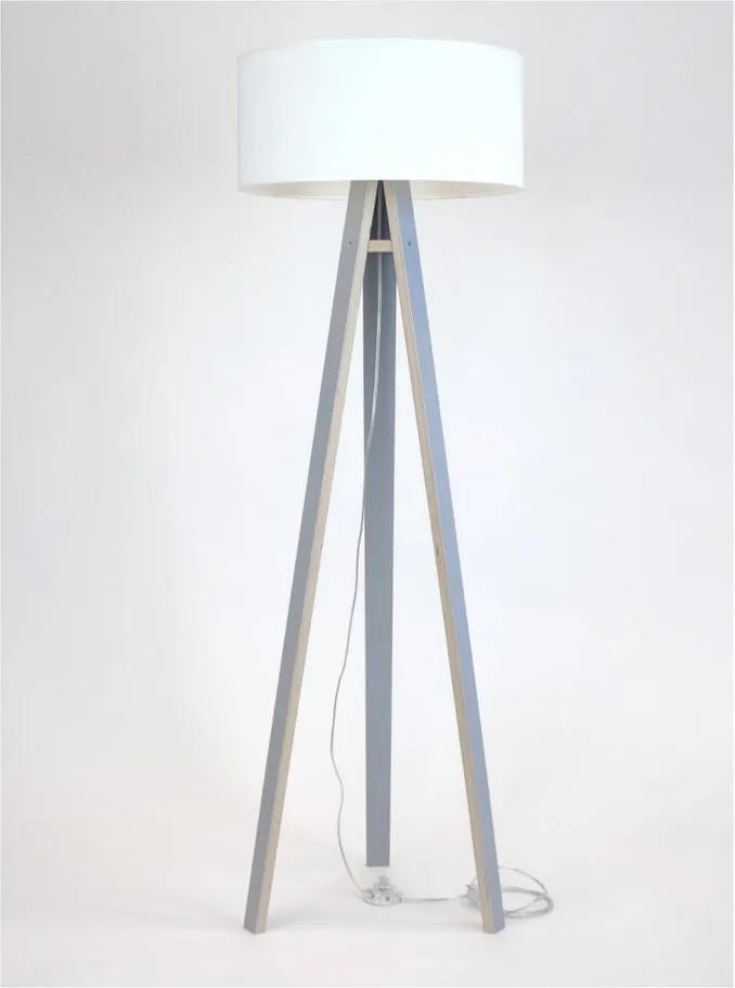 Sivá stojacia lampa s bielym tienidlom a transparentným káblom Ragaba Wanda