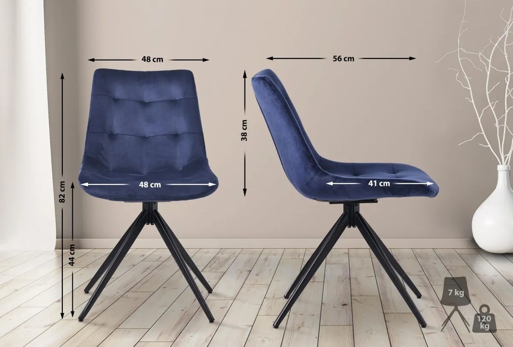 Jedálenská stolička Merna - zamat - Tmavo modrá
