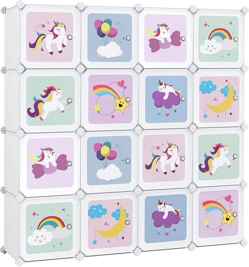 Detský regál so 16 priehradkami - Jednorožec