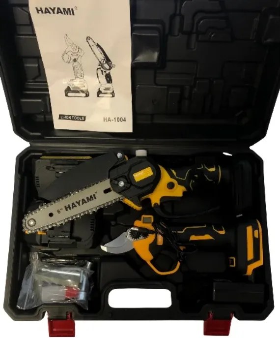 HAYAMI Aku záhradnícke nožnice a pílka Hayami HA-1004 + 2x batéria 21 V + praktický kufor + príslušenstvo