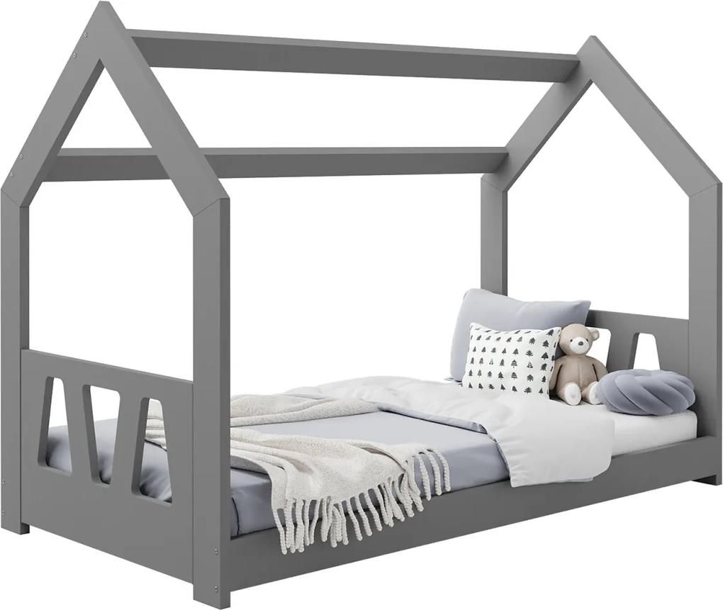 AMI nábytok Detská posteľ DOMČEK D2A 80x160cm masív sivá