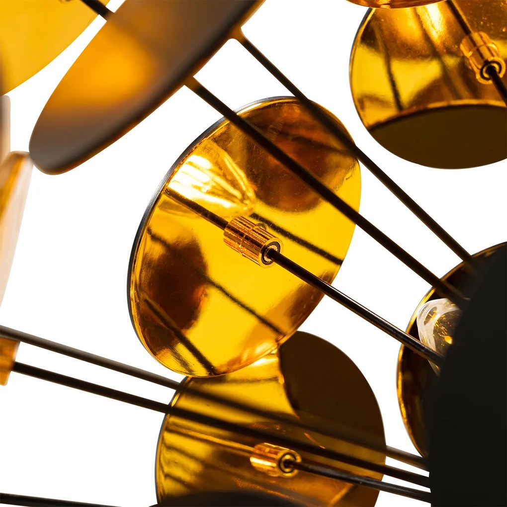 Dizajnové závesné svietidlo čierne a zlaté - Cerchio