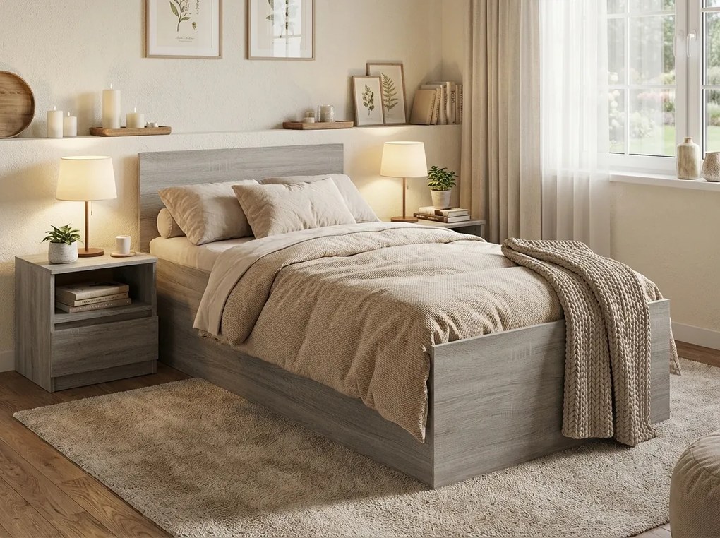 Posteľ SOFIA 80 x 200 cm, dub lanýž Rošt: S lamelovým roštom, Matrac: Matrac COCO MAXI 20 cm