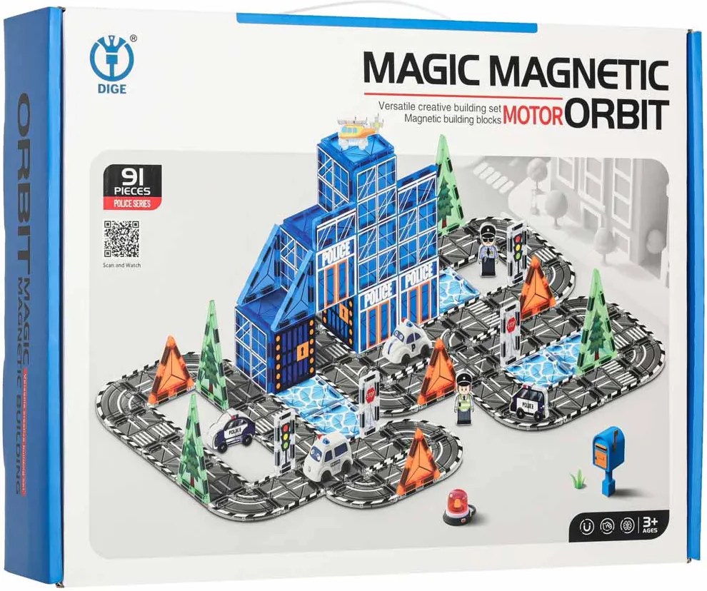 KIK 3D magnetická stavebnica Policajné autá, 91 dielov