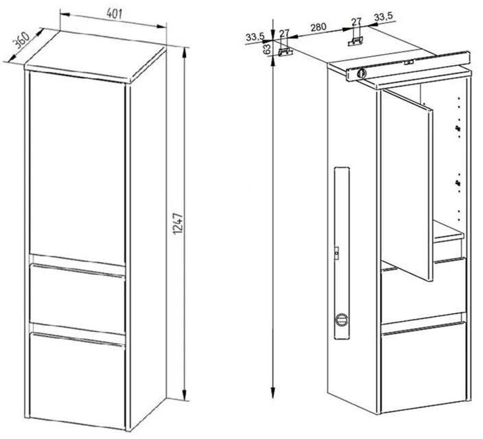 Mereo, Opto, kúpeľňová skrinka vysoká 40x36x125 cm, pravé otváranie, biela lesklá, MER-CN914P