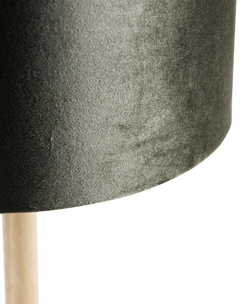 Stolná lampa drevená so zamatovým tienidlom zelená 35cm - Mels