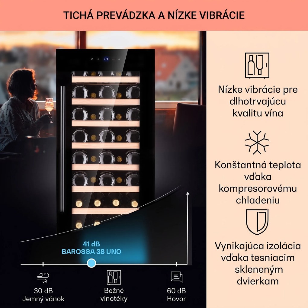 Klarstein Barossa 38 Uno vinotéka 1 zóna 94 l 38 fl dotykový displej