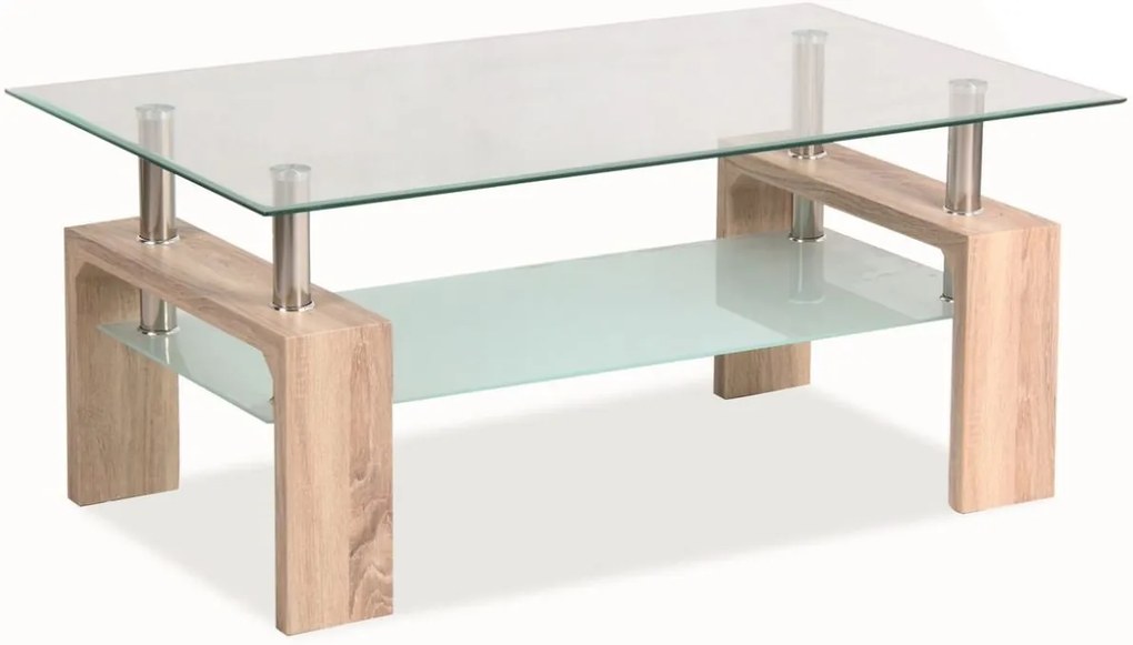 SIGNAL Lisa Basic sklenený konferenčný stolík dub sonoma / chrómová / priehľadná