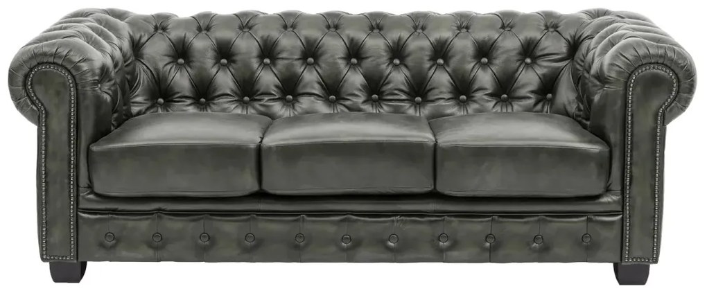 furniture-nabytek.cz - Masivní sedací souprava Chesterfield z pravé kůže, zelená