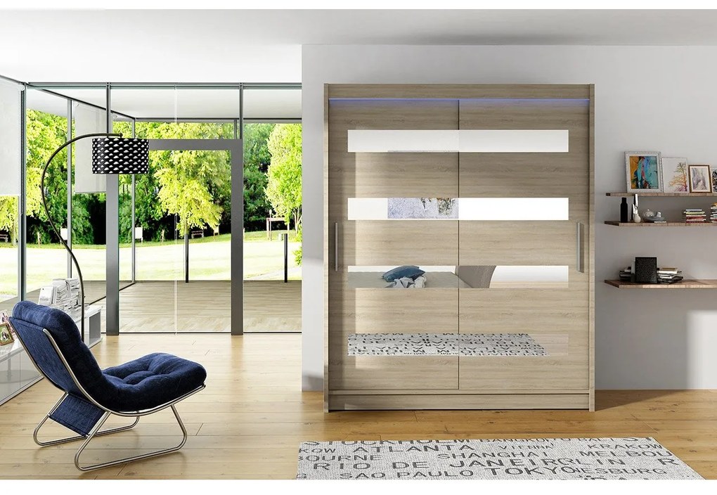 Skriňa s posuvnými dverami Presto XIII, Farby: sonoma, Osvetlenie: osvetlenie LED RGB - farebné