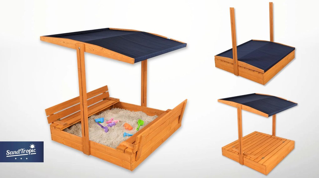 Pieskovisko drevené so strieškou 120x120 cm uzatvárateľné - impregnované