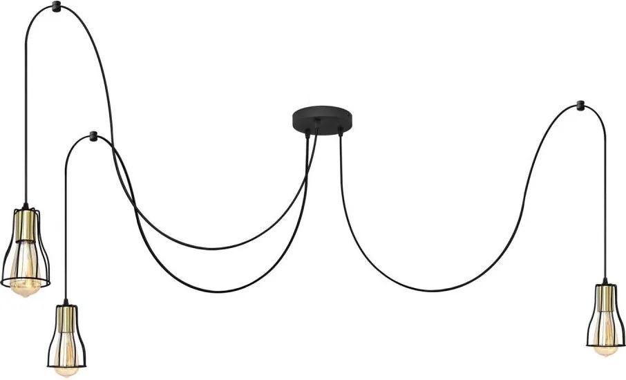 Luster na lanku TUBE LONG 3xE27/15W/230V čierna/zlatá
