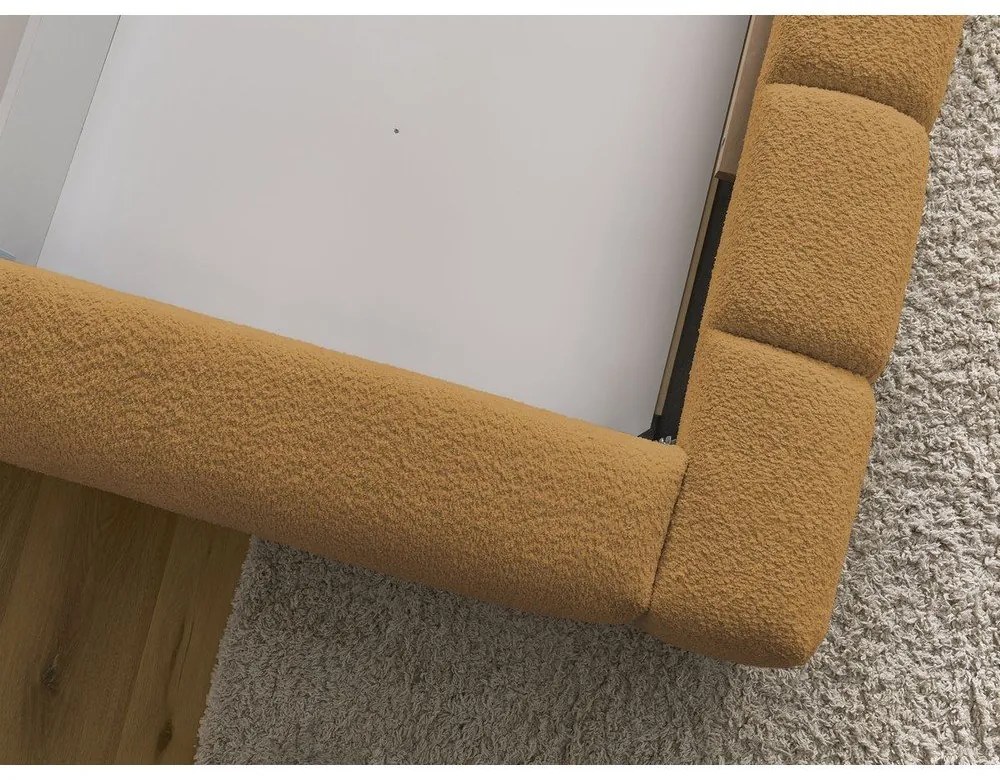 Čalúnená dvojlôžková posteľ s úložným priestorom s roštom 140x190 cm v horčicovej farbe Denali – Bobochic Paris