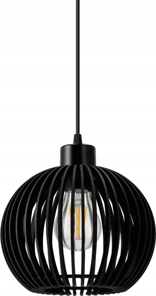 BERGE LED stropné svietidlo E27 drevená guľa čierna