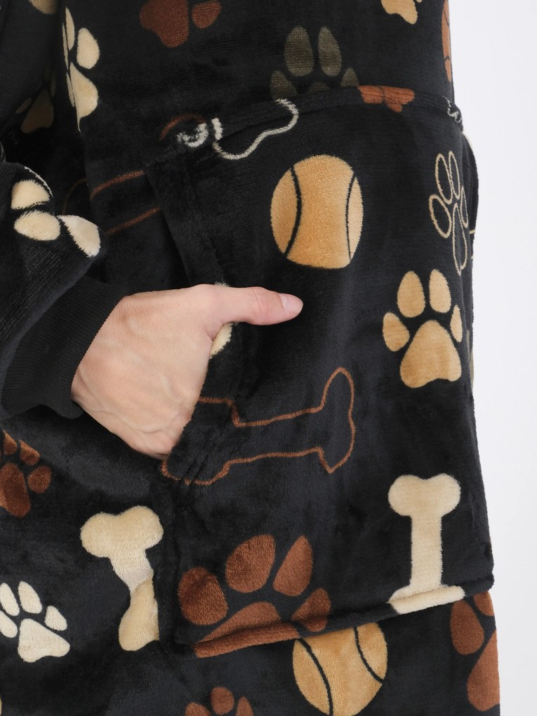 Baránková mikina mikroplyš – Psie labky čiernej veľkosť M
