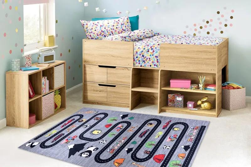 BAMBINO 2092 umývací koberec Ulicích, autá pre deti protišmykový - antracitová Veľkosť: 80x150 cm
