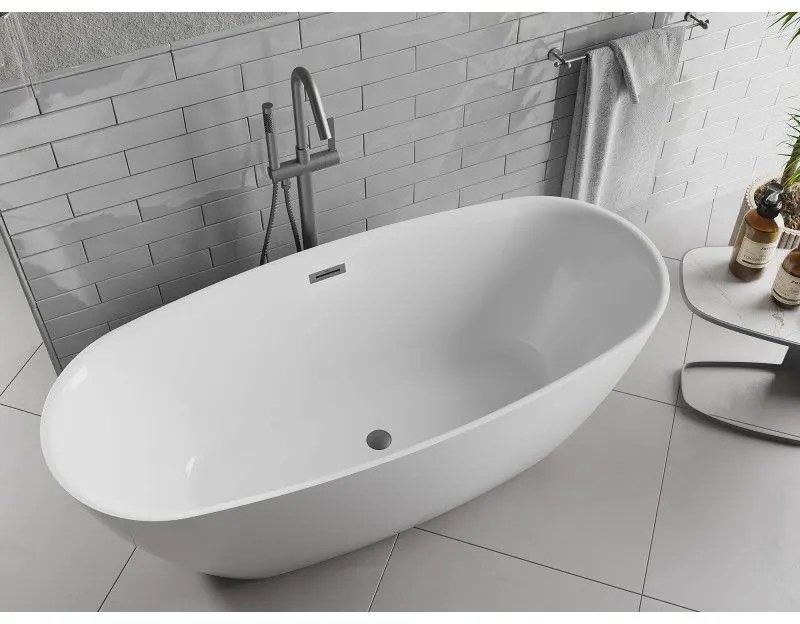 Mexen Luvo Slim, voľne stojaca vaňa 170 × 75 cm, biela lesklá, grafitový prepad, 52801707500-95