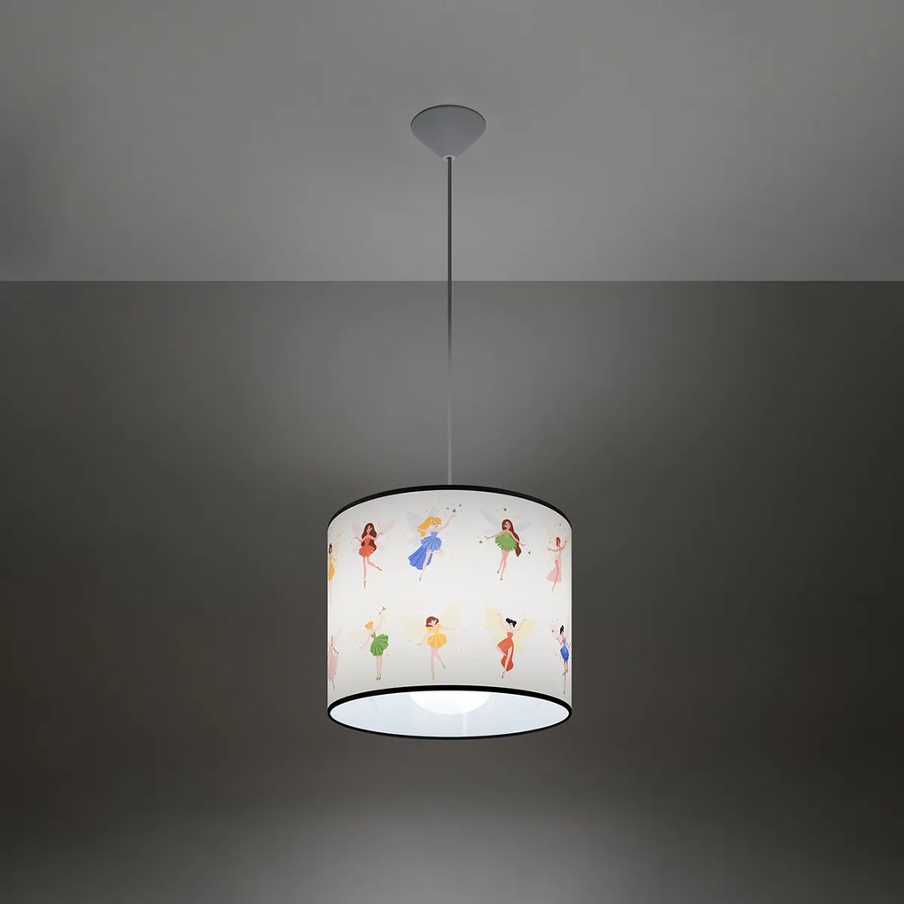 Detské závesné svietidlo Fairy, 1x plastové tienidlo so vzorom, (fi 30cm)