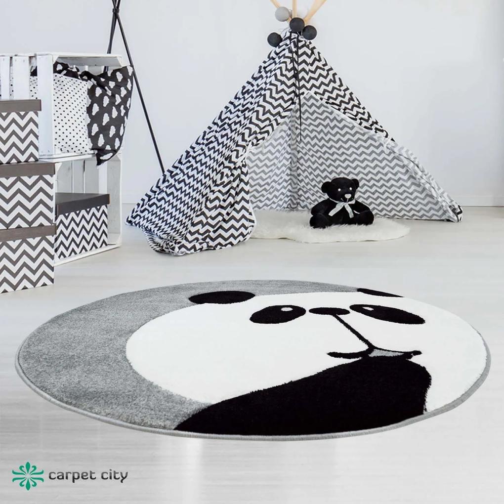 DomTextilu Originálny sivý okrúhly detský koberec panda 41712-196985