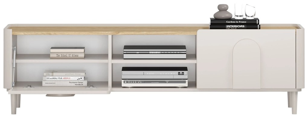 TV stolík Amilio 170 cm so zásuvkou - kašmír / olejovaný dub / úchytky kašmír