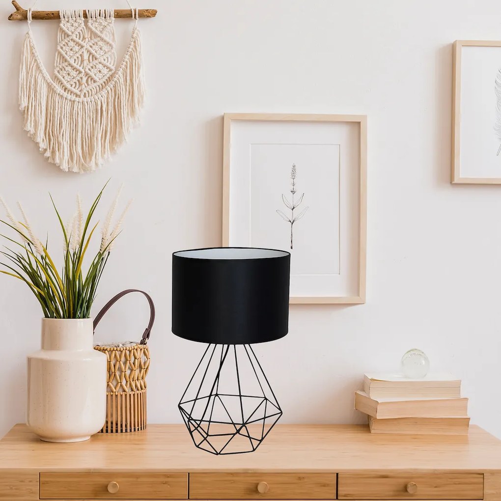Stolná lampa Basket, 1x čierne textilné tienidlo, b