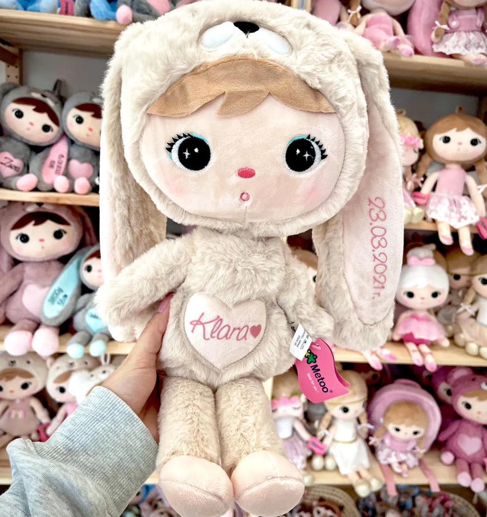Bábika ružový zajac 50cm personalizácia: Dátum aj nápis