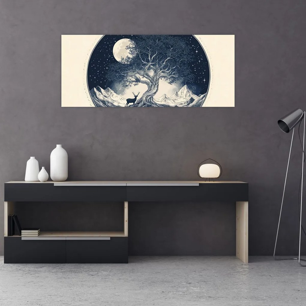 Obraz – Magický strom s jeleňom I. (120x50 cm)
